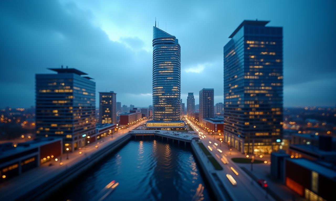 Modern arkitektur i Malmö med Turning Torso i bakgrunden